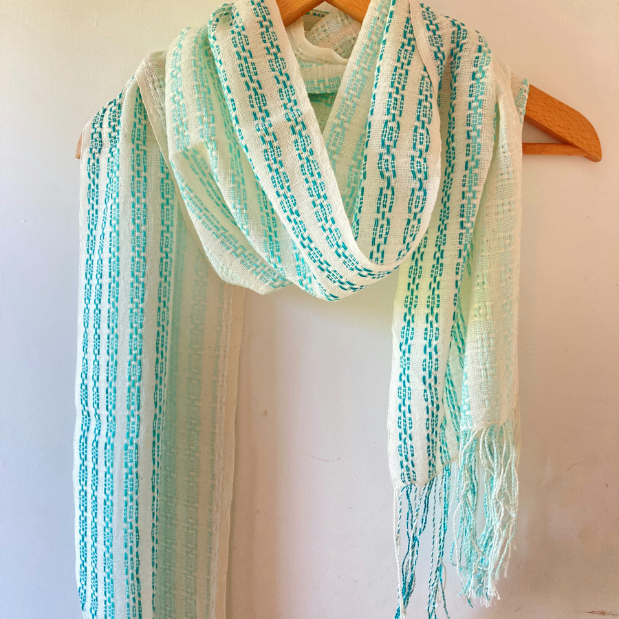 Deep Blue Sea Cotton, Linen and Silk Handwoven Scarf